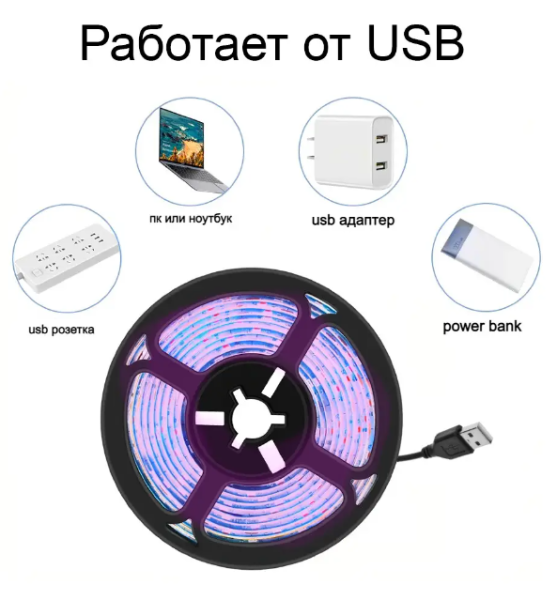 Фитолента светодиодная "Полный спектр" 5В с USB, 3 метра